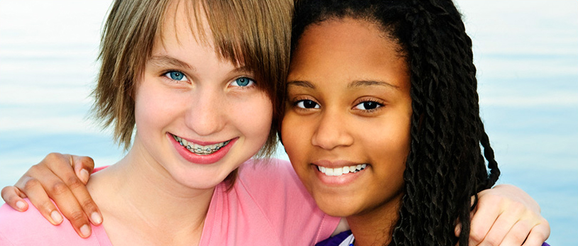 Two women smiling